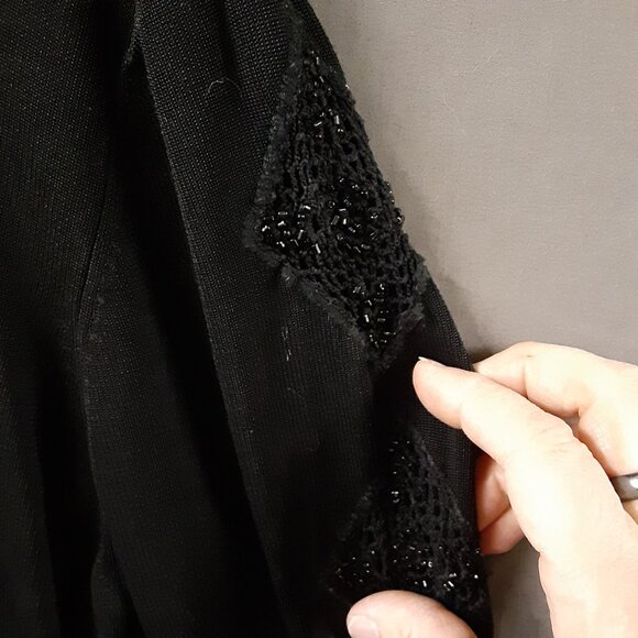 Loulou Woman's Blouse Size XL Pullover, Black, Beaded, 3/4 Sleeve, Round Neck - Picture 6 of 7